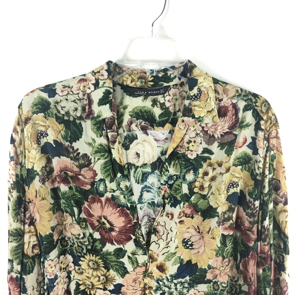 4/25 Zara Womens Floral Print Blouse Shirt Loose - Picture 3 of 8